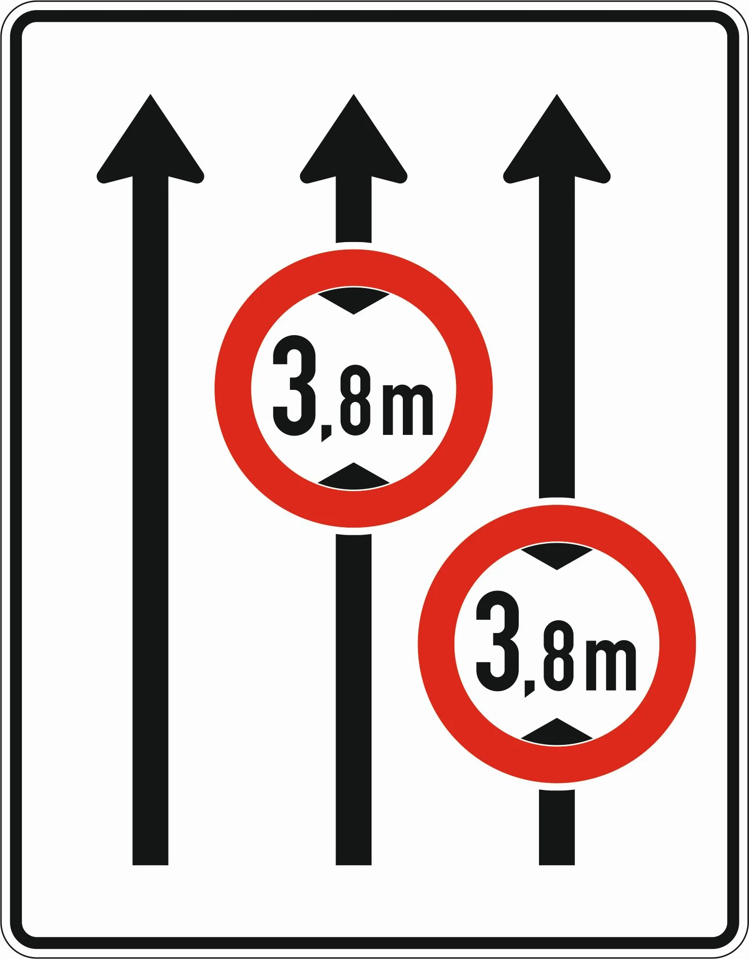 529-31 - Fahrstreifentafel - ohne Gegenverkehr mit integrierten Zeichen 265 - 3-streifig in Fahrtrichtung Verkehrsschild