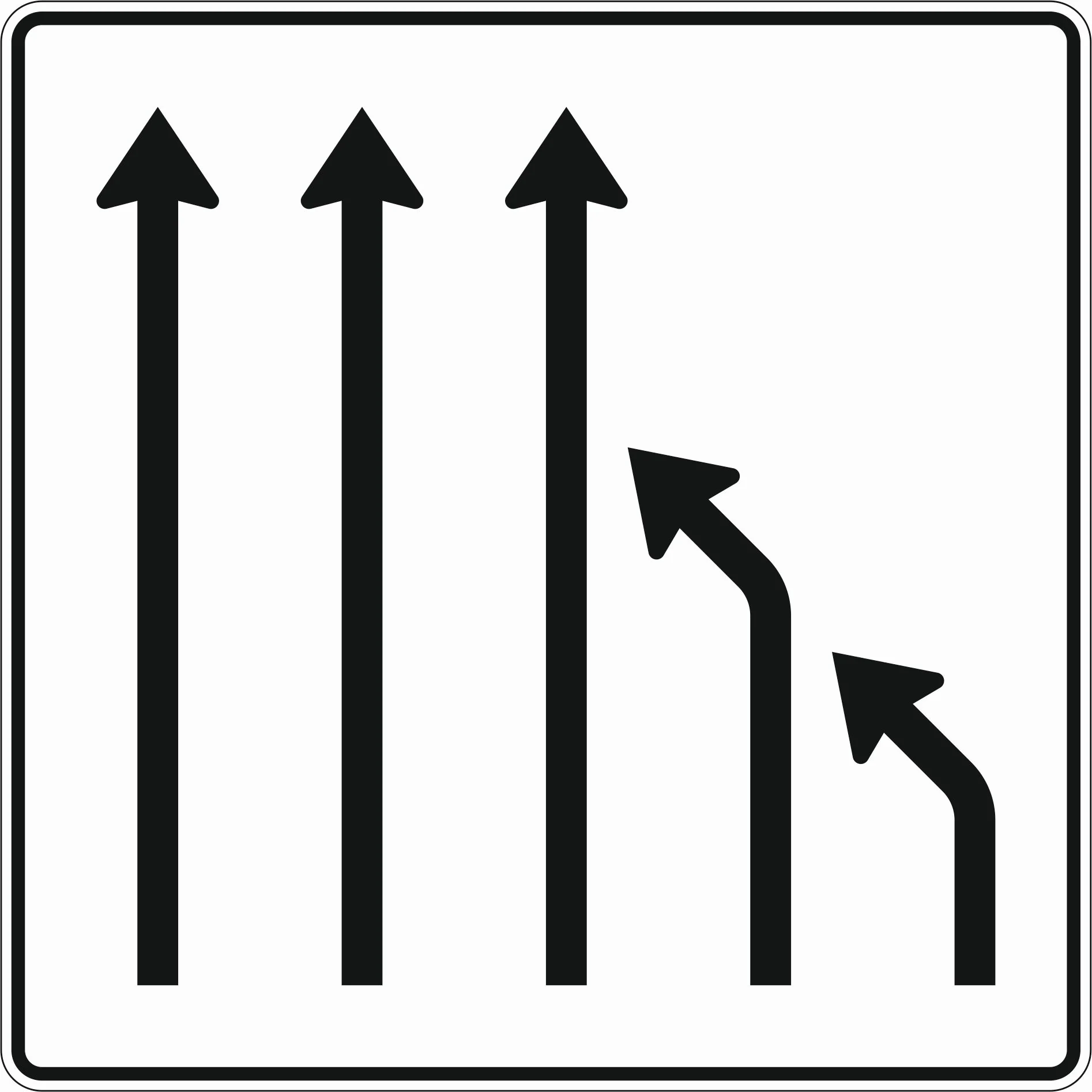 531-16 - Einengungstafel - ohne Gegenverkehr - Einzug von 5 auf 3 Fahrstreifen rechts Verkehrsschild