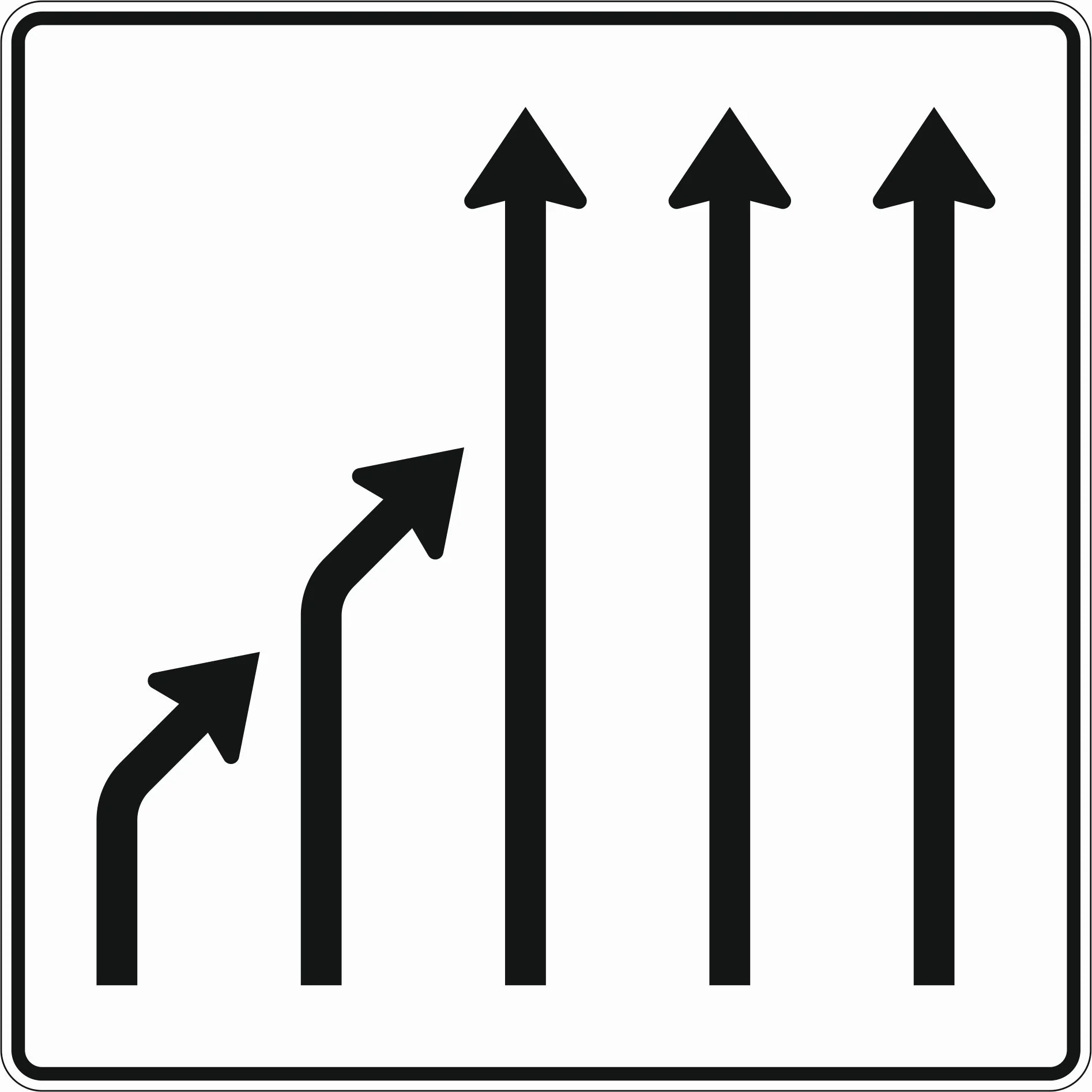 531-26 - Einengungstafel - ohne Gegenverkehr - Einzug links, von 5 auf 3 Fahrstreifen Verkehrsschild