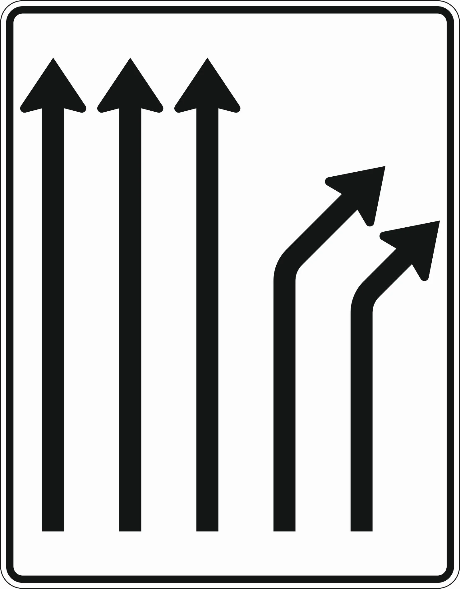 533-23 - Fahrbahnteilungstafel – 3 Fahrstreifen durchgehend, 2 rechts ab Verkehrsschild