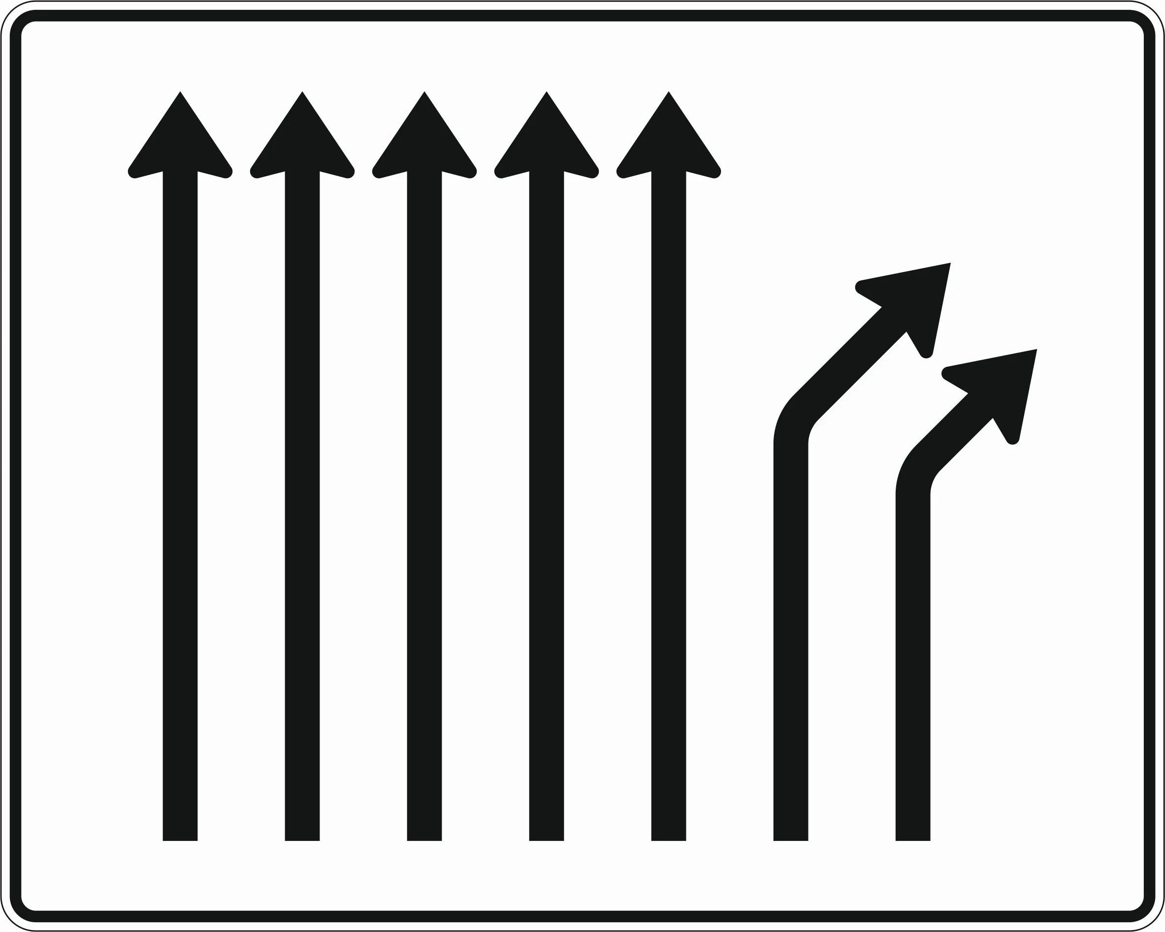 533-28 - Trennungs tafel - 5-streifig durchgehend und 2-streifig rechts ab Verkehrsschild