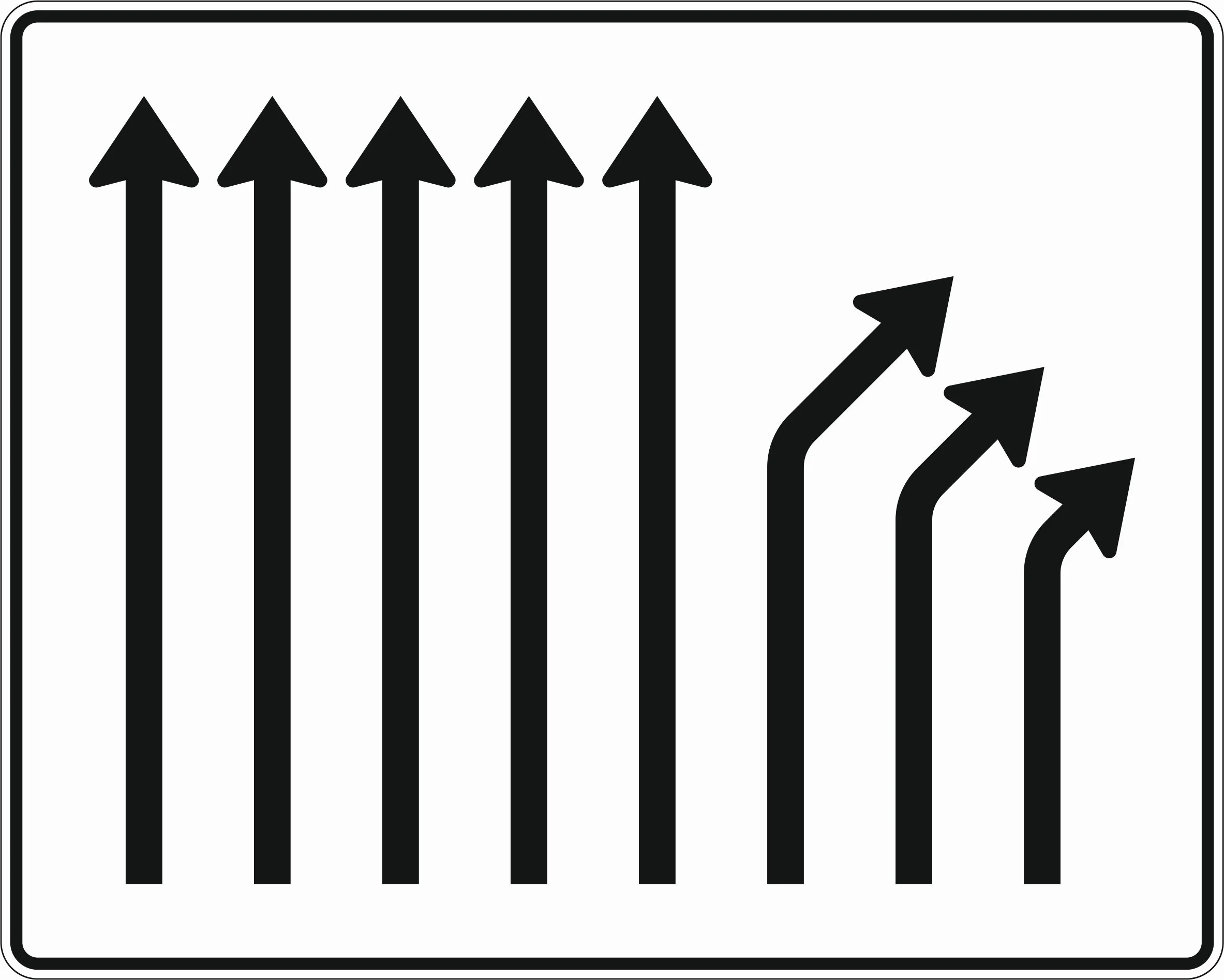 533-29 - Trennungsbohle – 5-spurig durchgehend, 3-spurig rechts abzweigend Verkehrsschild