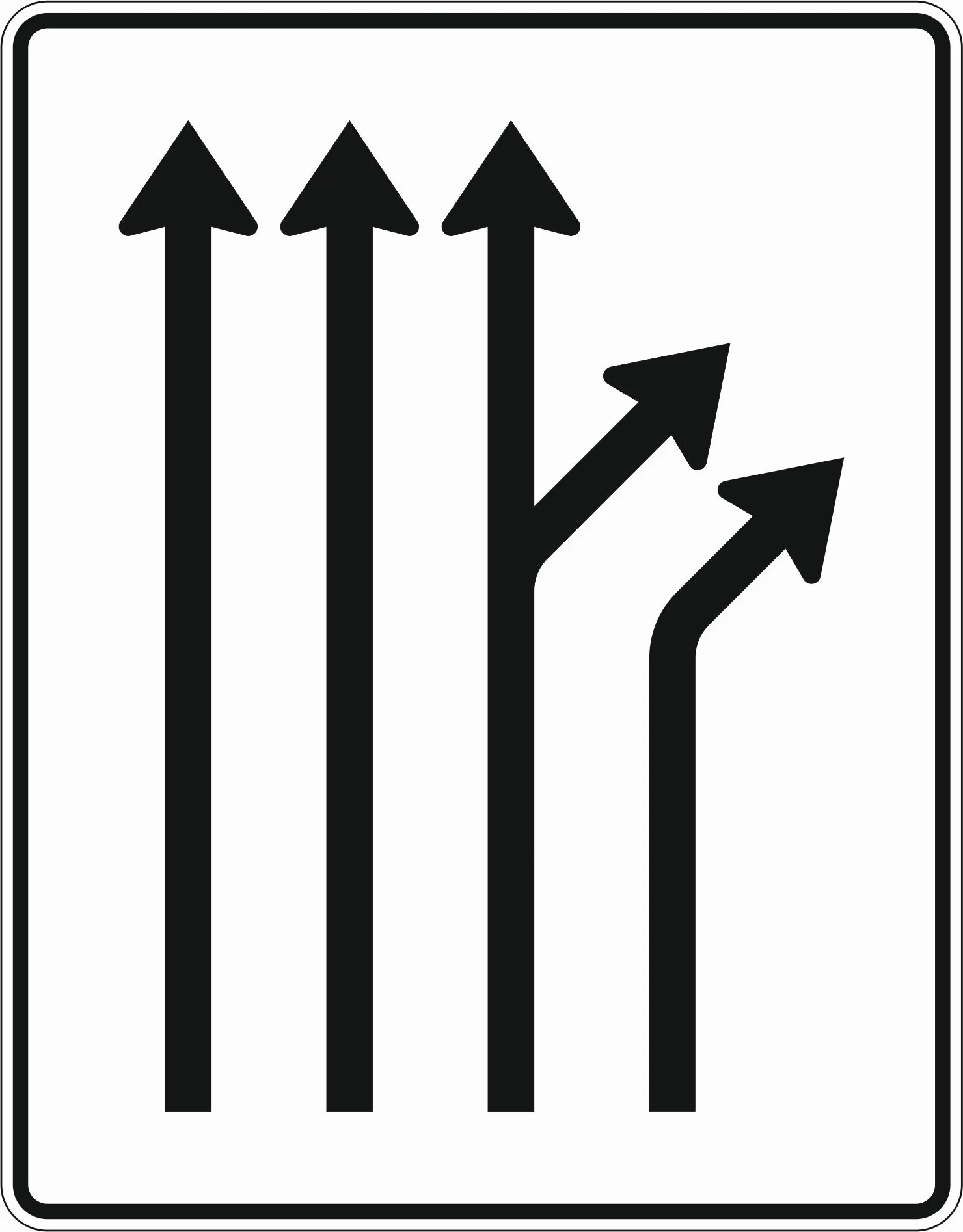533-61 - Trennungsbohle – 3-streifig durchgehend und 1-streifig sowie aus dem rechten durchgehenden Fahrstreifen rechts ab Verkehrsschild