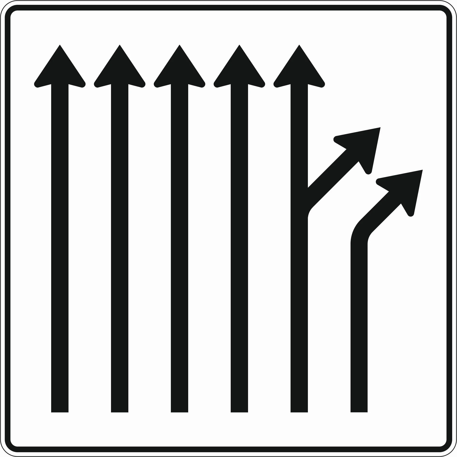 533-63 - Trennungsbohle – 5-streifig durchgehend 1-streifig sowie aus rechten durchgehenden Fahrstreifen rechts ab Verkehrsschild