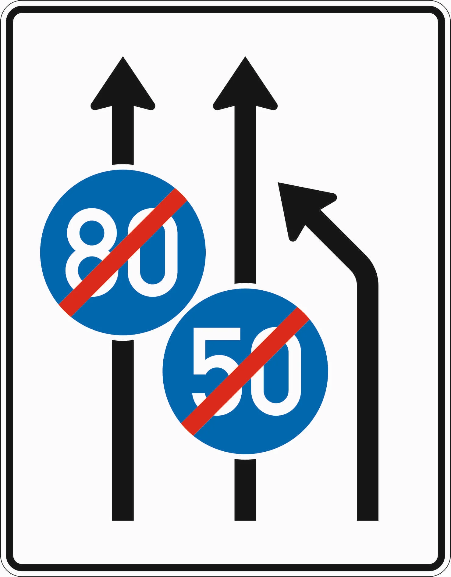 535-11 - Einengungstafel - ohne Gegenverkehr mit integrierten Zeichen 279 - Einzug rechts, noch 2 Fahrstreifen in Fahrtrichtung Verkehrsschild