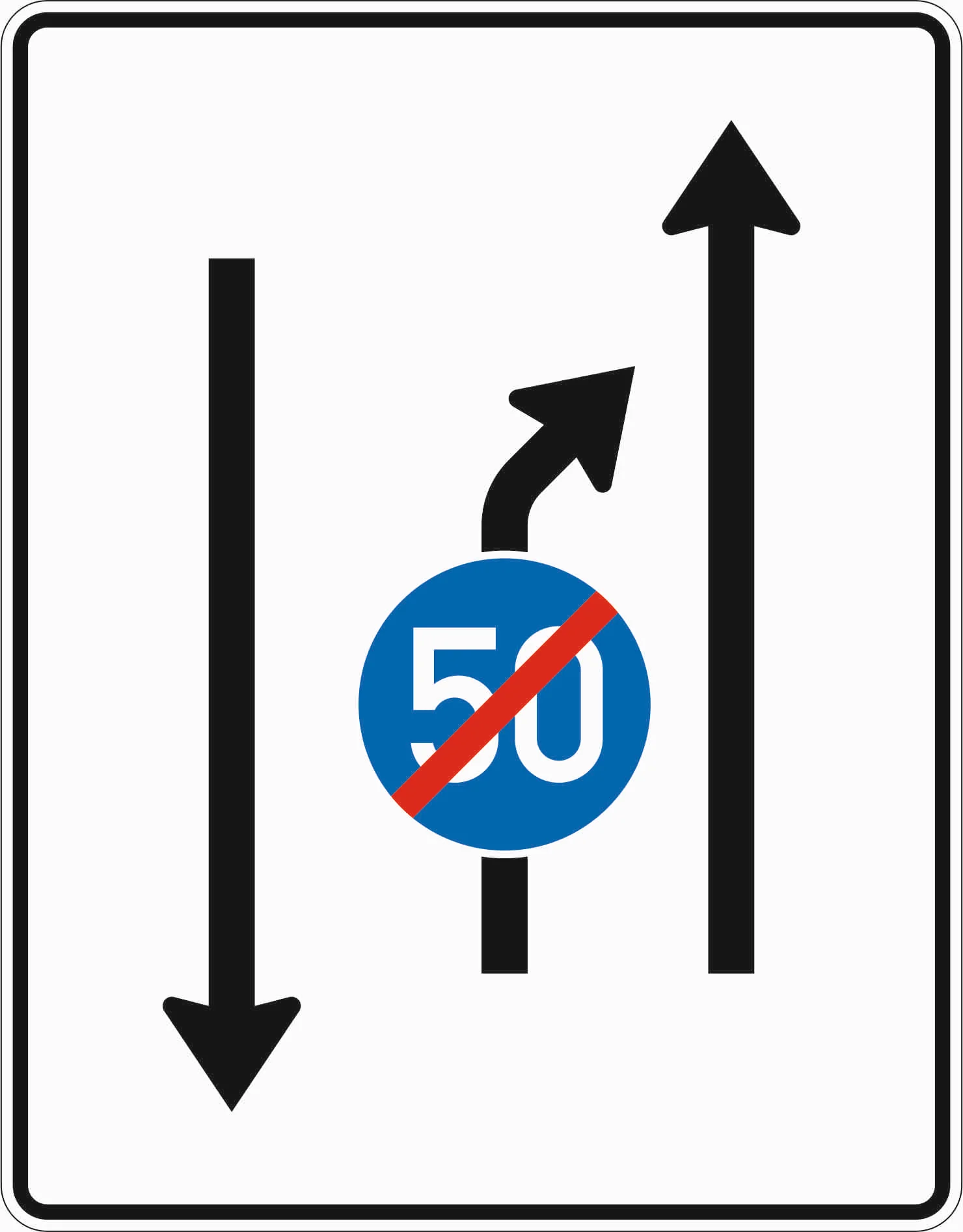 536-20 - Einengungstafel - mit Gegenverkehr mit integriertem Zeichen 279 - Einzug links, noch 1 Fahrstreifen und 1 Fahrstreifen in Gegenrichtung Verkehrsschild
