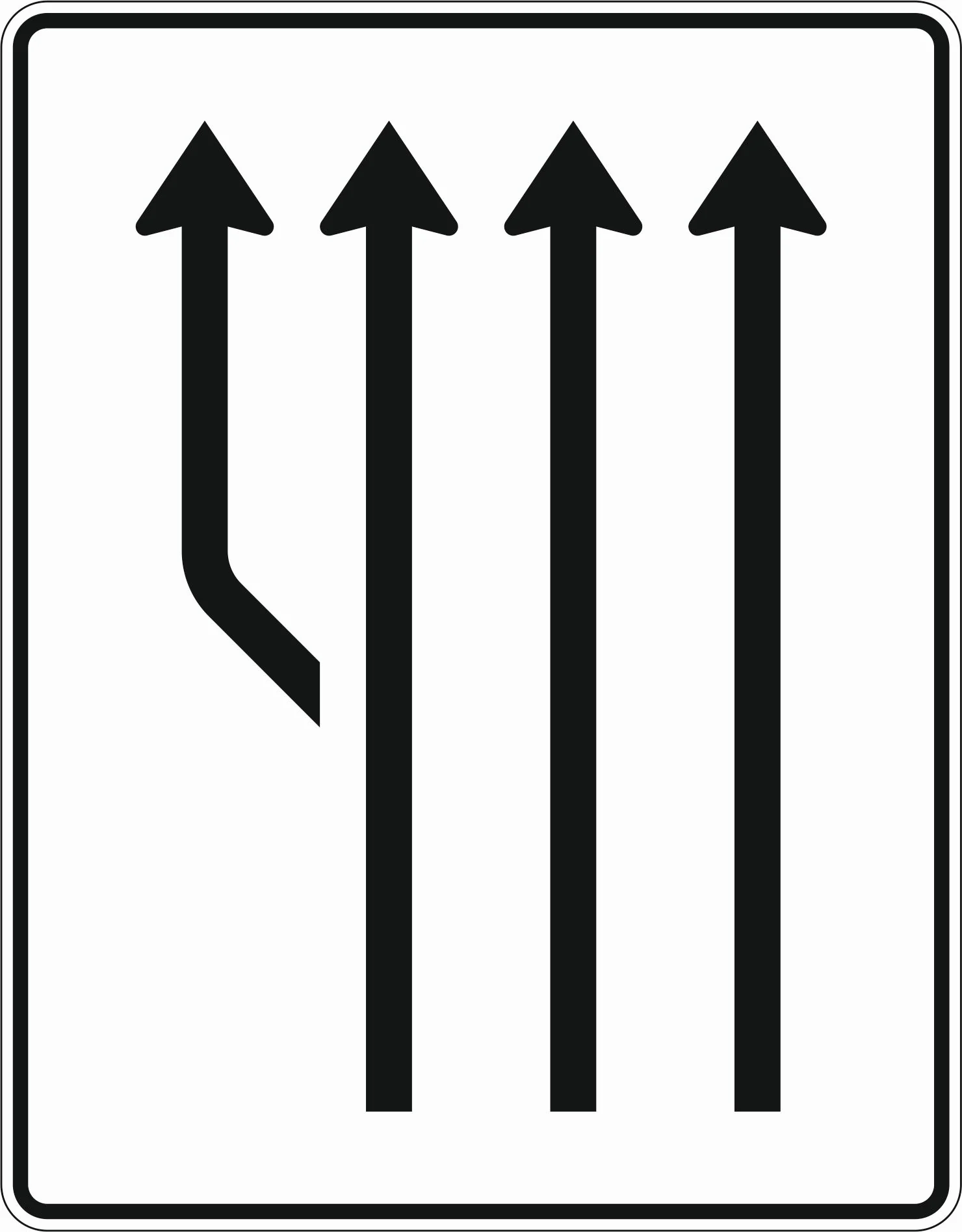541-12 - Aufweitungstafel - ohne Gegenverkehr - 3-streifig plus Fahrstreifen links Verkehrsschild