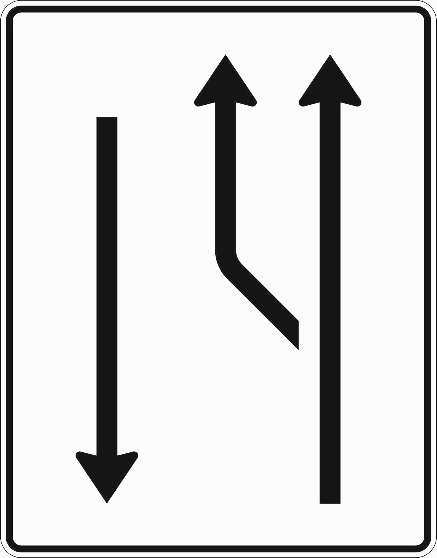 542-10 - Aufweitungstafel - mit Gegenverkehr - 1-streifig plus Fahrstreifen links und 1 Fahrstreifen in Gegenrichtung Verkehrsschild
