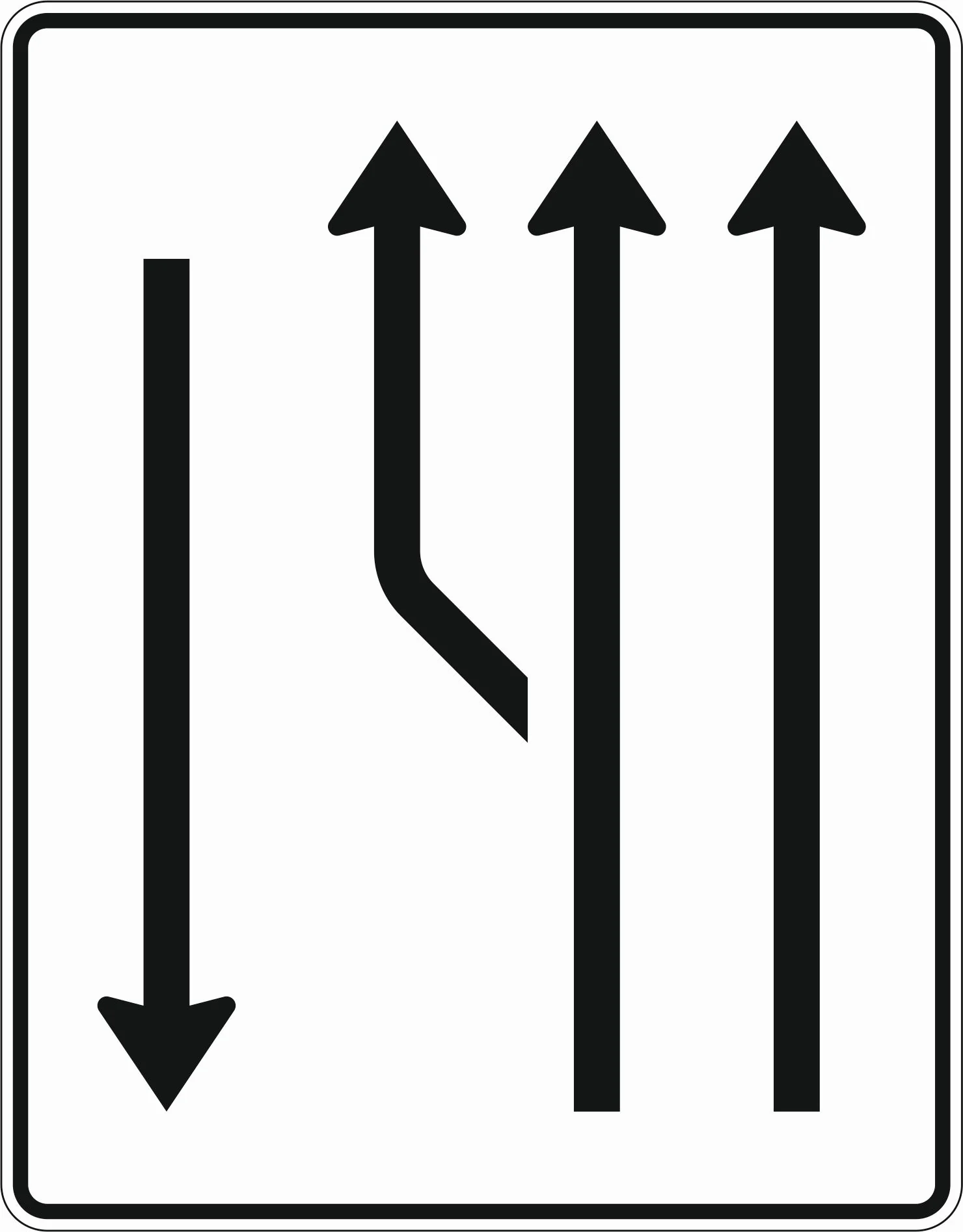 542-12 - Aufweitungstafel - mit Gegenverkehr - 2-streifig plus Fahrstreifen links und 1 Fahrstreifen in Gegenrichtung Verkehrsschild