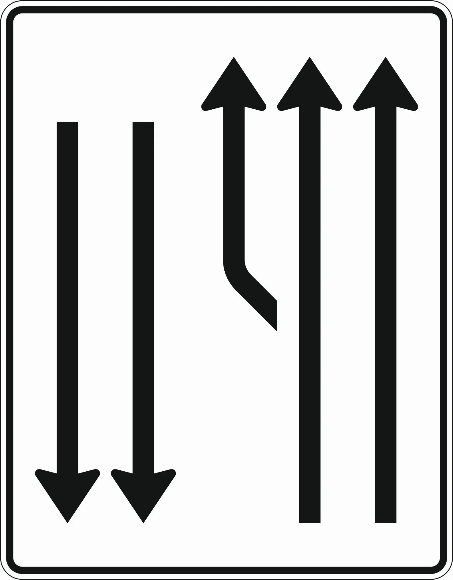 542-13 - Aufweitungstafel - mit Gegenverkehr - 2-streifig plus Fahrstreifen links und 2 Fahrstreifen in Gegenrichtung Verkehrsschild