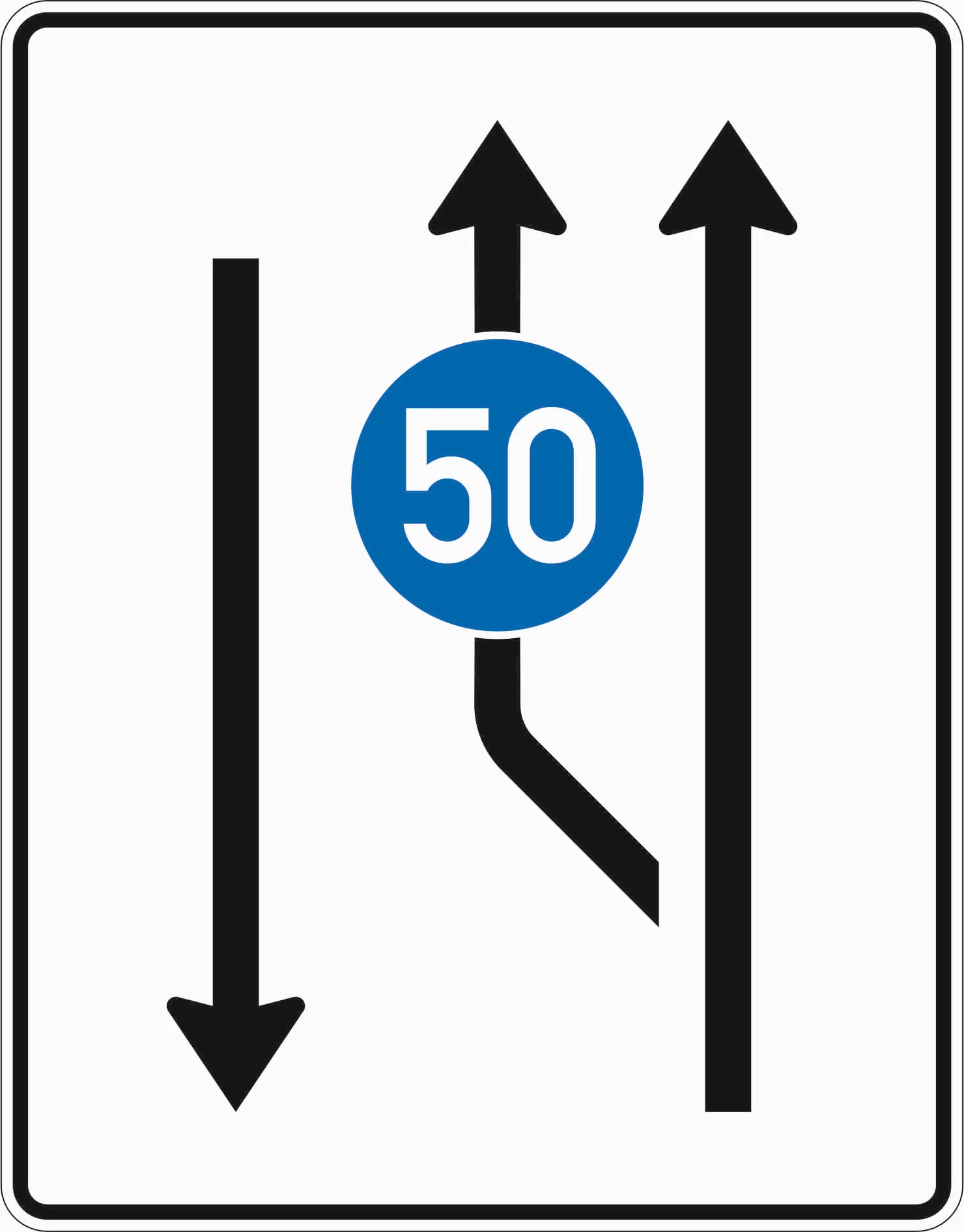 546-10 - Aufweitungstafel - mit Gegenverkehr mit integriertem Zeichen 275 - 1-streifig plus Fahrstreifen links und 1 Fahrstreifen in Gegenrichtung Verkehrsschild