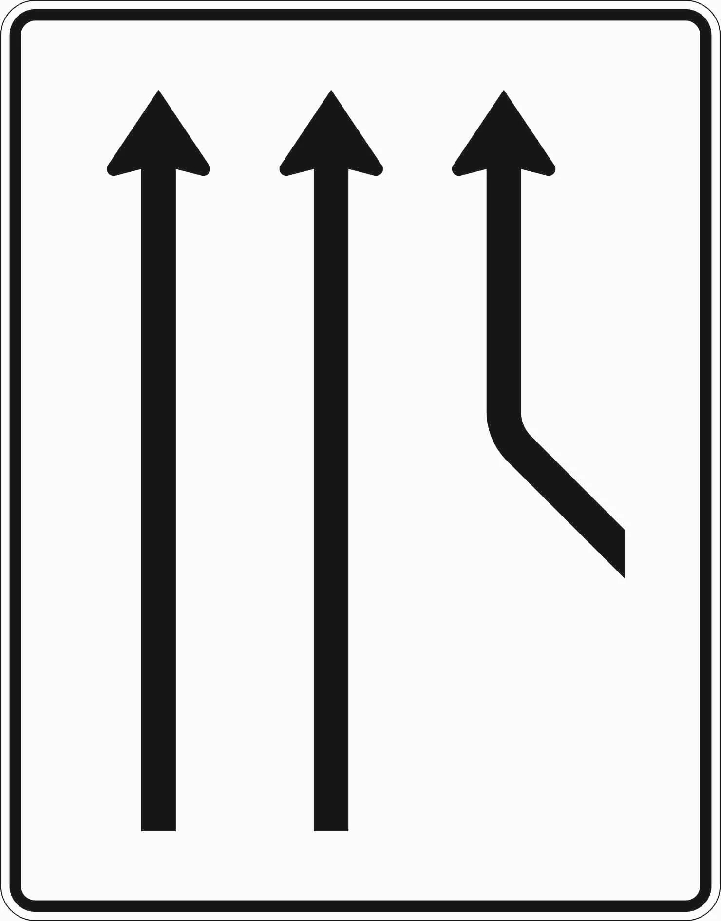 550-21 - Zusammenführungstafel - durchgehende Strecke - 2 Streifen plus 1 von rechts Verkehrsschild