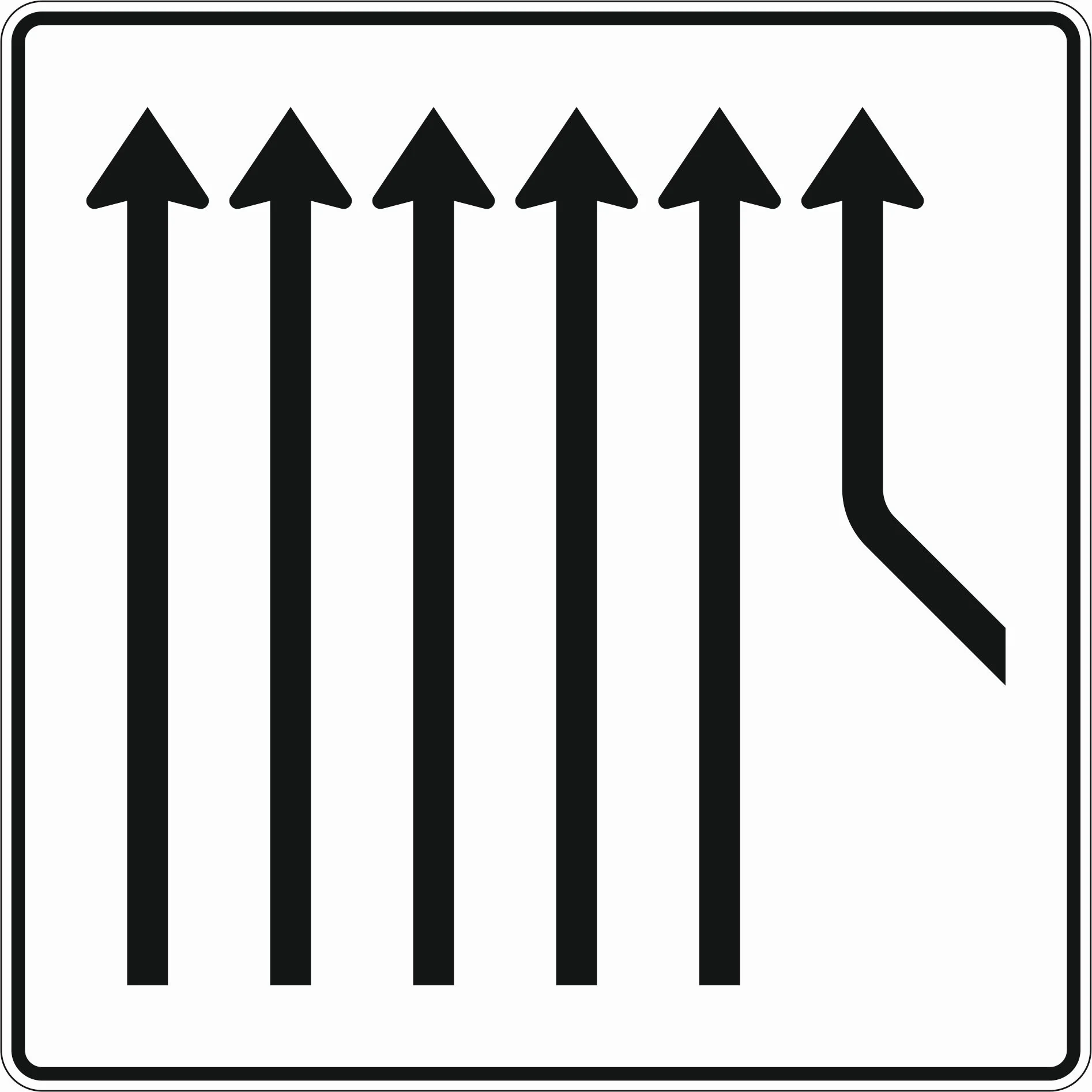 550-28 - Zusammenführungstafel - an durchgehender Strecke - 5-streifig plus 1 Fahrstreifen von rechts Verkehrsschild
