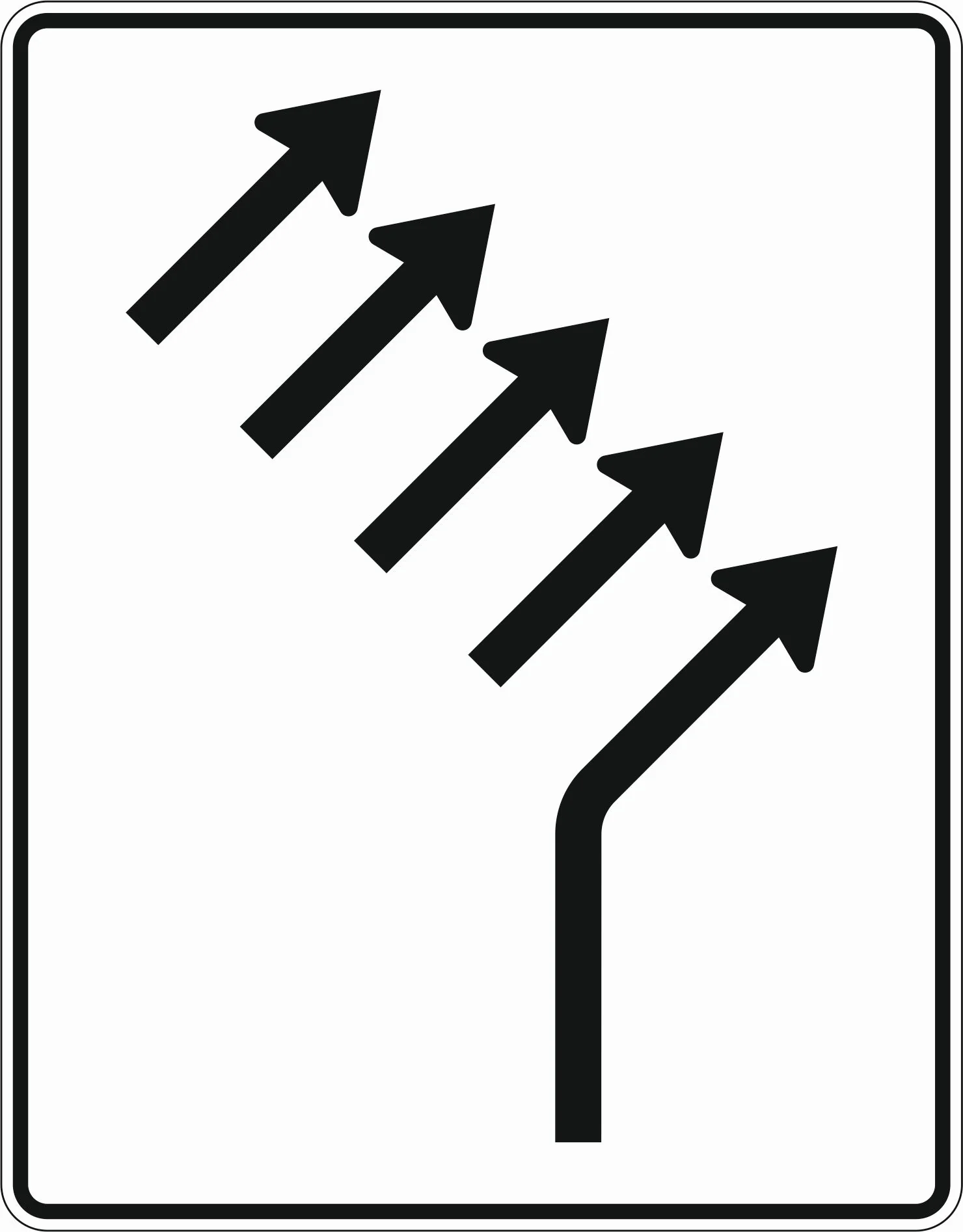 551-25 - Zusammenführungstafel – eine einmündende Fahrbahn – 1-spurig einmündend plus 4-spurig durchgehend Verkehrsschild