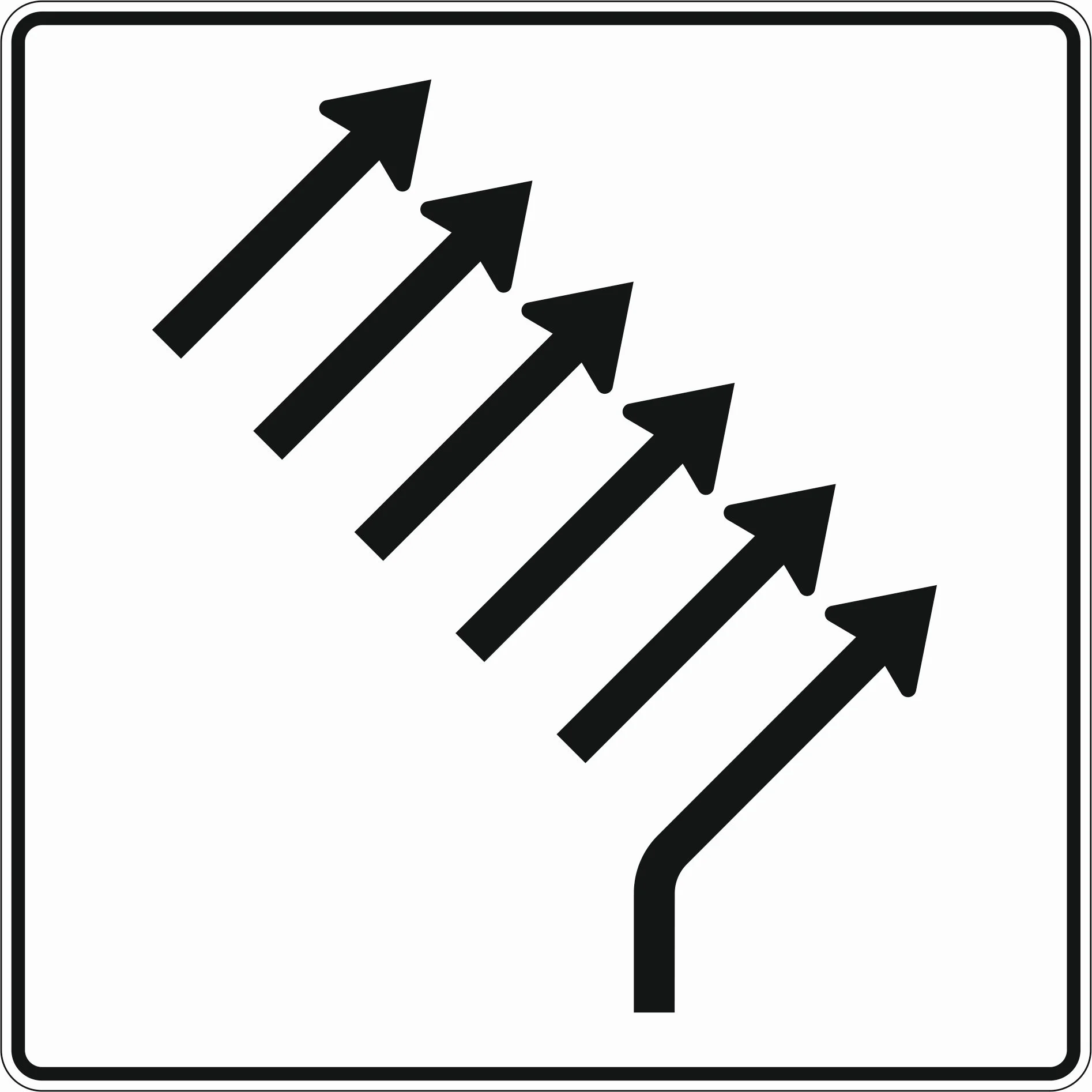 551-28 - Zusammenführungstafel - an einmündender Strecke - 1-streifig einmündend plus 5-streifig durchgehend Verkehrsschild