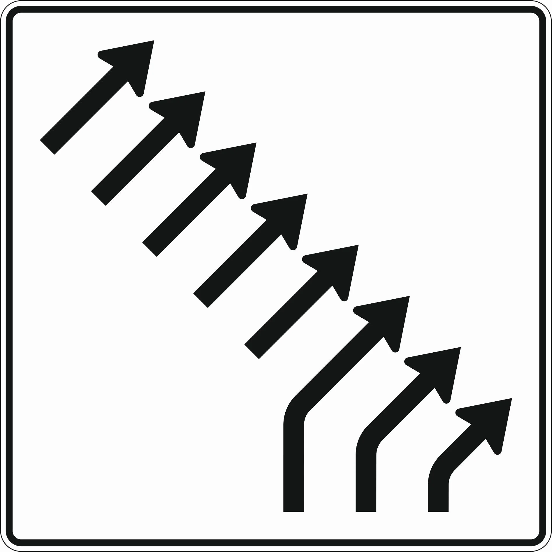 551-60 - Zusammenführungstafel - 3-spurig einmündend auf 5-spurig fortlaufend Verkehrsschild