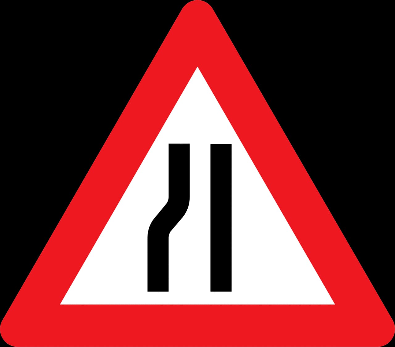 A43.2 - Road narrows to the left road sign