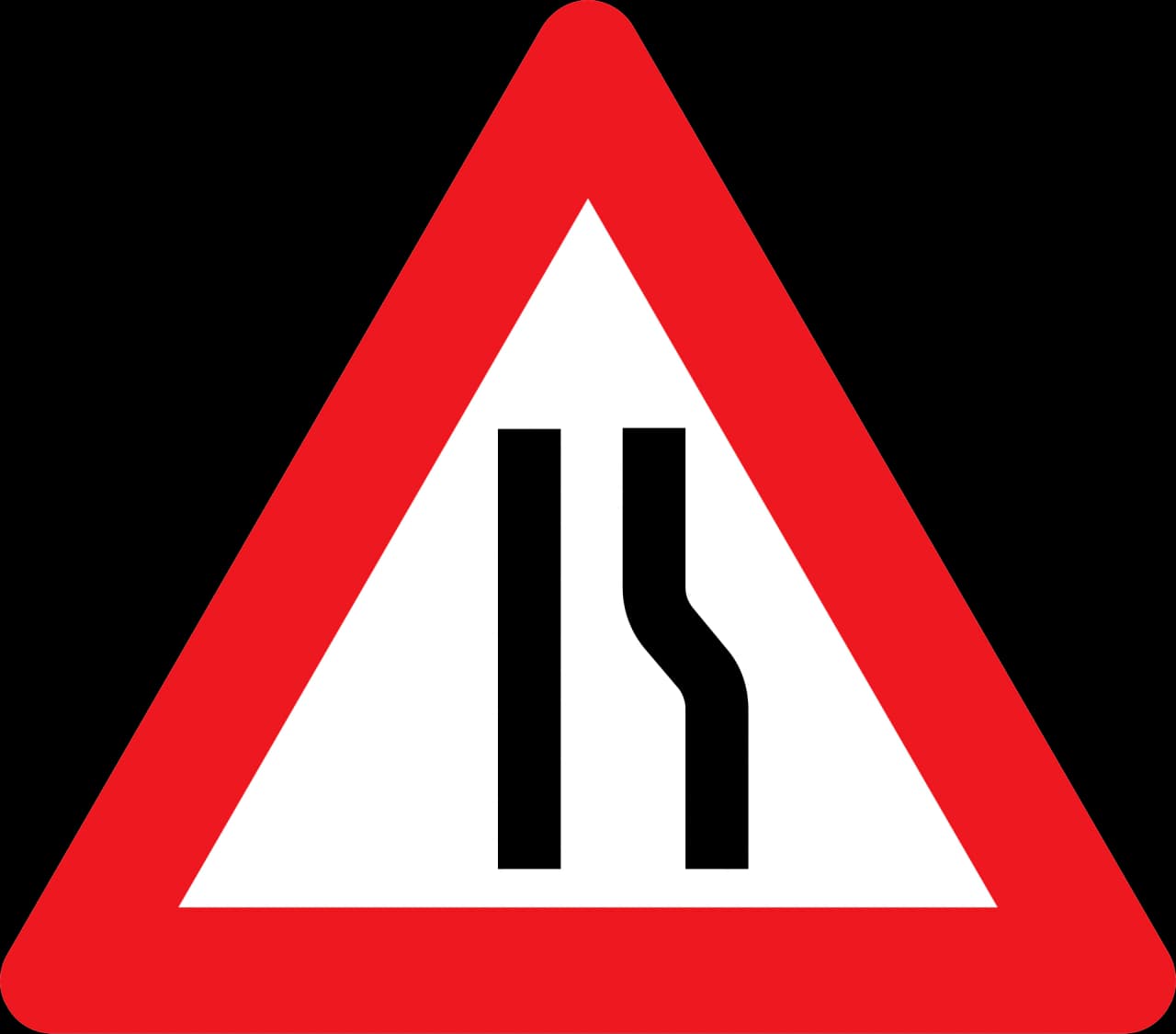 A43.3 - Road narrows to the right road sign