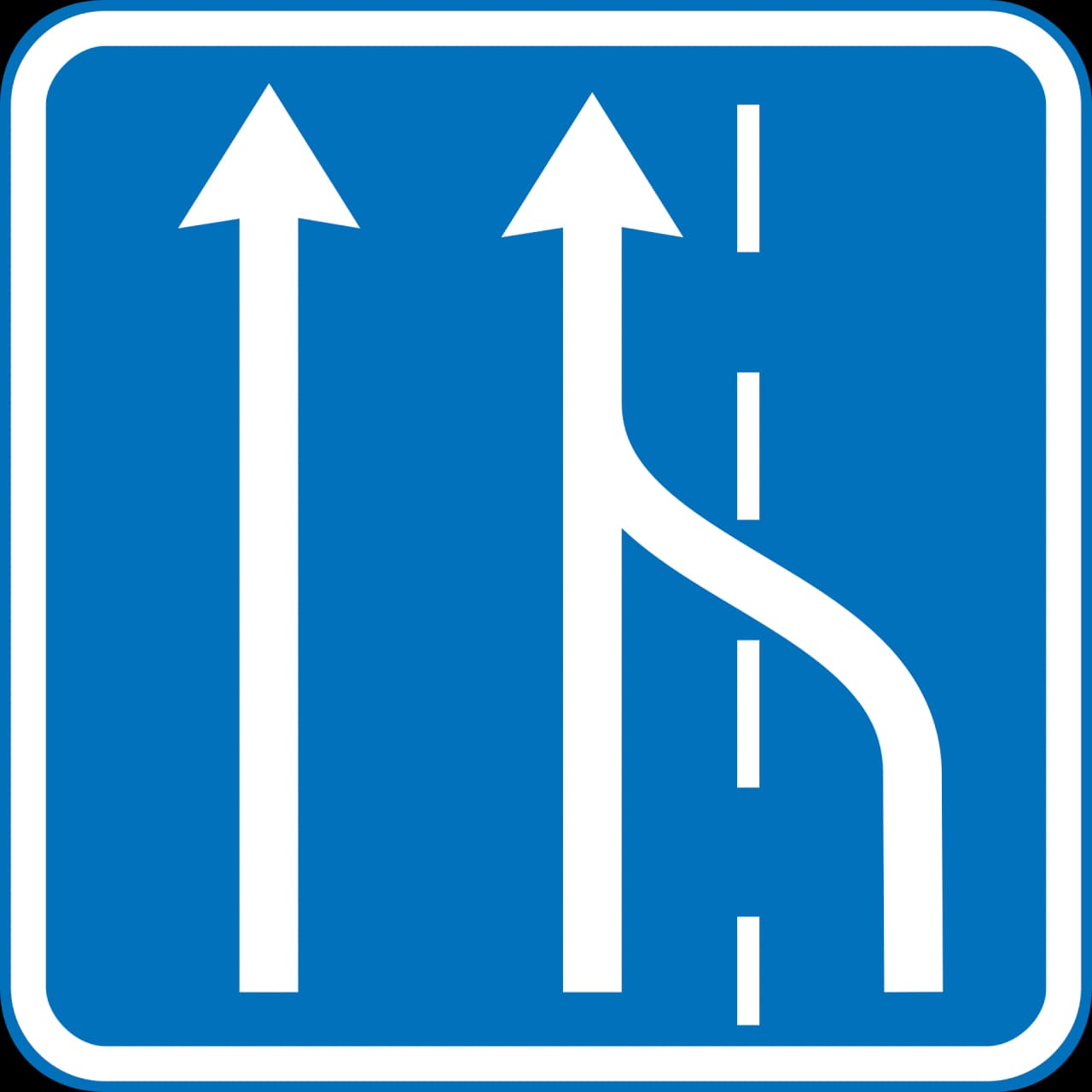 E16.2 - Reduction of number of lanes with lane-change road sign