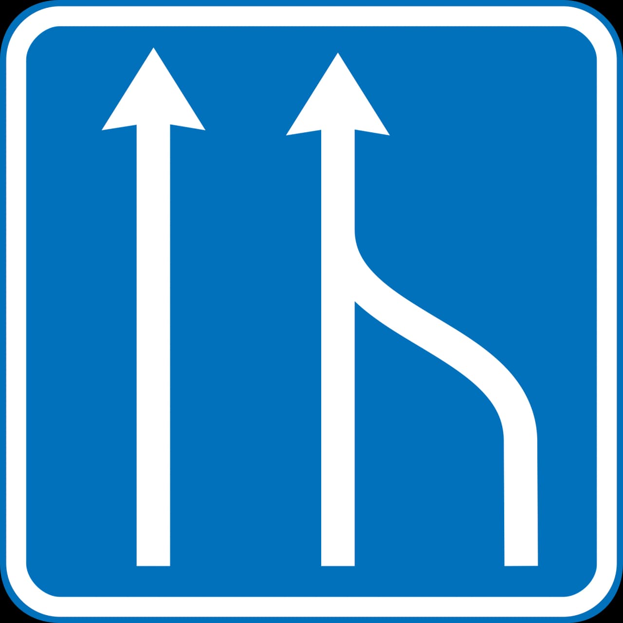 E16.1 - Reduction of number of lanes with lane-merge road sign