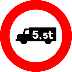 R-107 - No heavy goods vehicles with a mass greater than indicated in the sign road sign