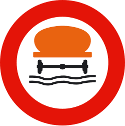 R-110 - No vehicles transporting water polluting products (more than 1,000 liters) road sign