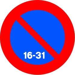 R-308d - Alternate parking (no parking from days 16 to 31) road sign