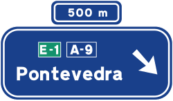 S-232 - Pre-signaling with signs on the carriageway on a conventional road towards a highway or dual carriageway road sign