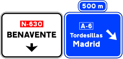 S-232a - Pre-signaling with signs on the carriageway on a conventional road towards a highway or dual carriageway and its own direction road sign