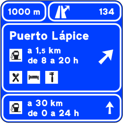 S-263 - Pre-signaling on the highway or dual carriageway of an area or service area with shared exit road sign