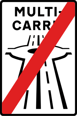 S-2b - End of Multi-lane Road road sign