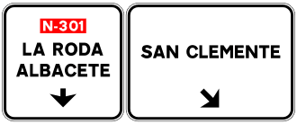 S-350a - Immediate Exit Sign above the Carriageway on a Conventional or Multi-lane Road toward a Conventional or Multi-lane Road and the Current Direction road sign