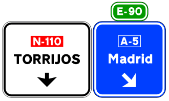 S-351a - Immediate Exit Sign above the Carriageway on a Conventional or Multi-lane Road toward a Motorway or Dual Carriageway and the Current Direction road sign
