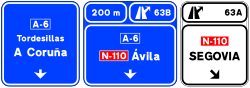 S-373 - Signs on the highway or dual carriageway road. Two immediate exits very close to a conventional highway and its own direction road sign