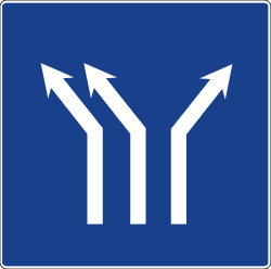 S-61d - Left Fork on a Roadway with Two Lanes in Your Direction and One in the Opposite Direction road sign