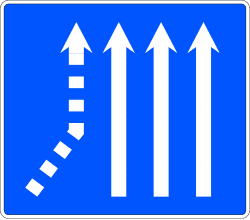 S-72a - Confluencia de un lane por la izquierda en roadway de tres lanes road sign