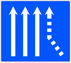 S-72b - Confluencia de un lane por la derecha en roadway de tres lanes road sign
