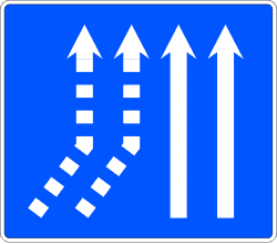 S-73a - Confluencia de dos lanes por la izquierda en roadway de dos lanes road sign