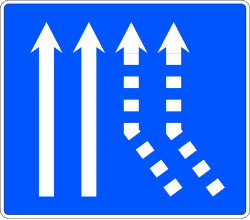 S-73b - Confluencia de dos lanes por la derecha en roadway de dos lanes road sign