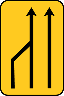 TS-53 - Convergence of one lane on the left (from 3 to 2) road sign