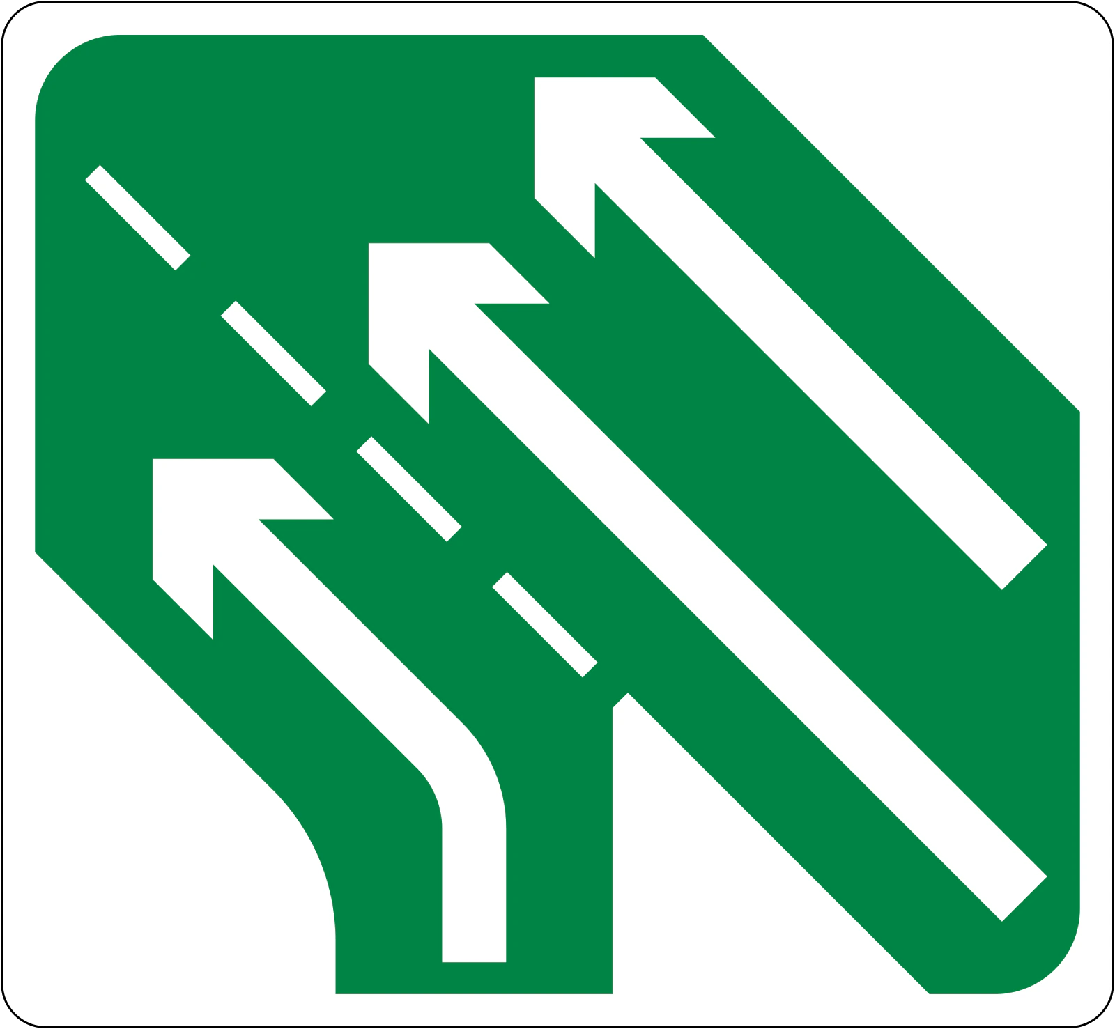 F-301R - Zusätzliche Fahrspuren von rechts (zwei auf drei Fahrspuren) Verkehrsschild