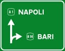 Directions on a motorway (II.235) road sign