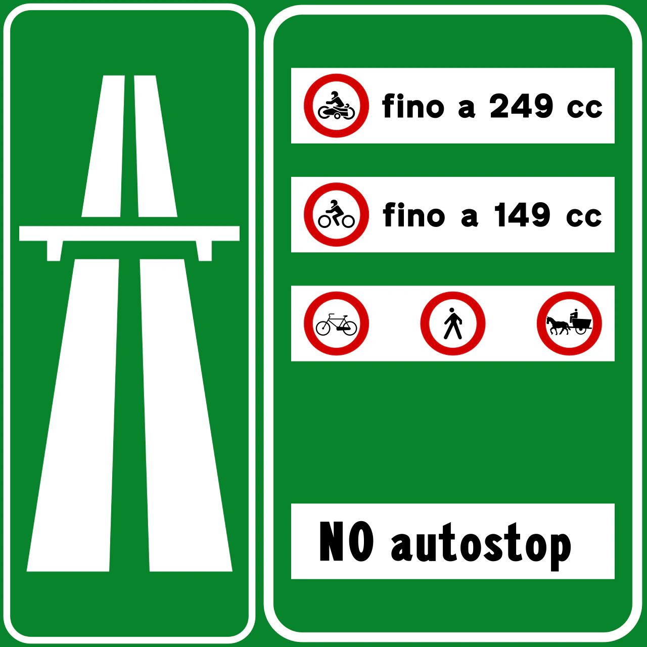 II.347 - Segnale stradale Autostrada con riepilogo restrizioni di transito
