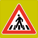 Pedestrian crossing ahead (with fluoro board) road sign from Italy