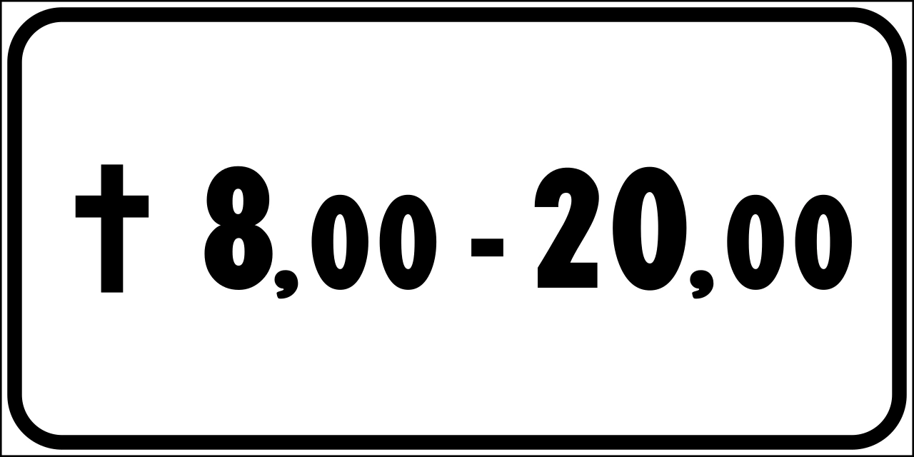 II.3-c - Rozkład jazdy: znak między pokazanymi godzinami, ale tylko w święta (oznaczone krzyżykiem) znak drogowy