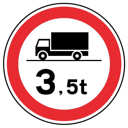C3d - C3d - Tránsito prohibido a automóviles de mercancías con peso total superior a .. t señal de tráfico