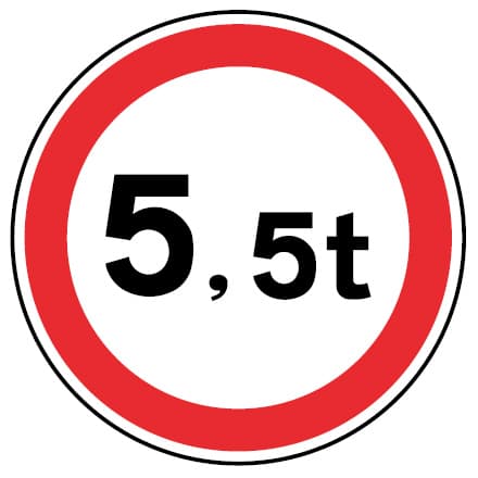 C6 - C6 - Prohibido el tráfico a vehículos de peso total superior a .. t señal de tráfico