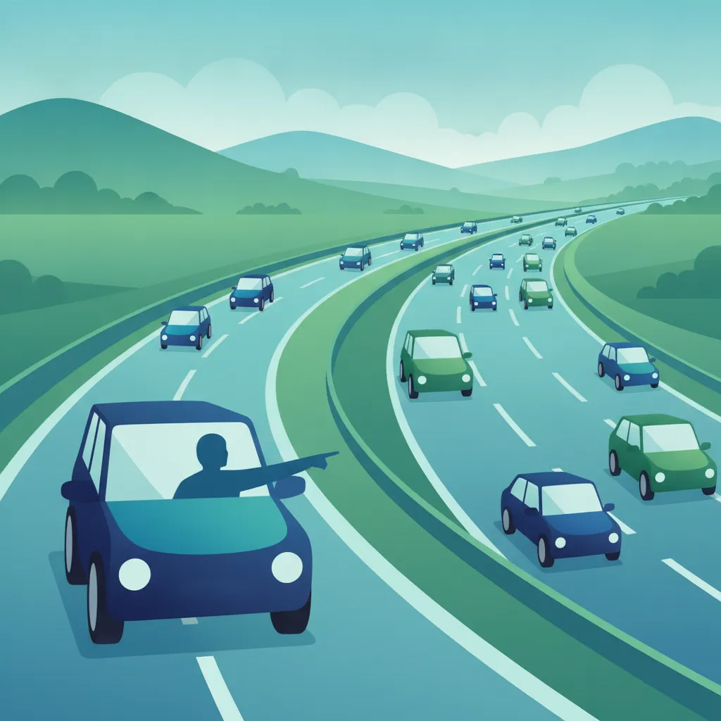 Illustration for the driving theory topic Merging Traffic Rules for learners in Austria