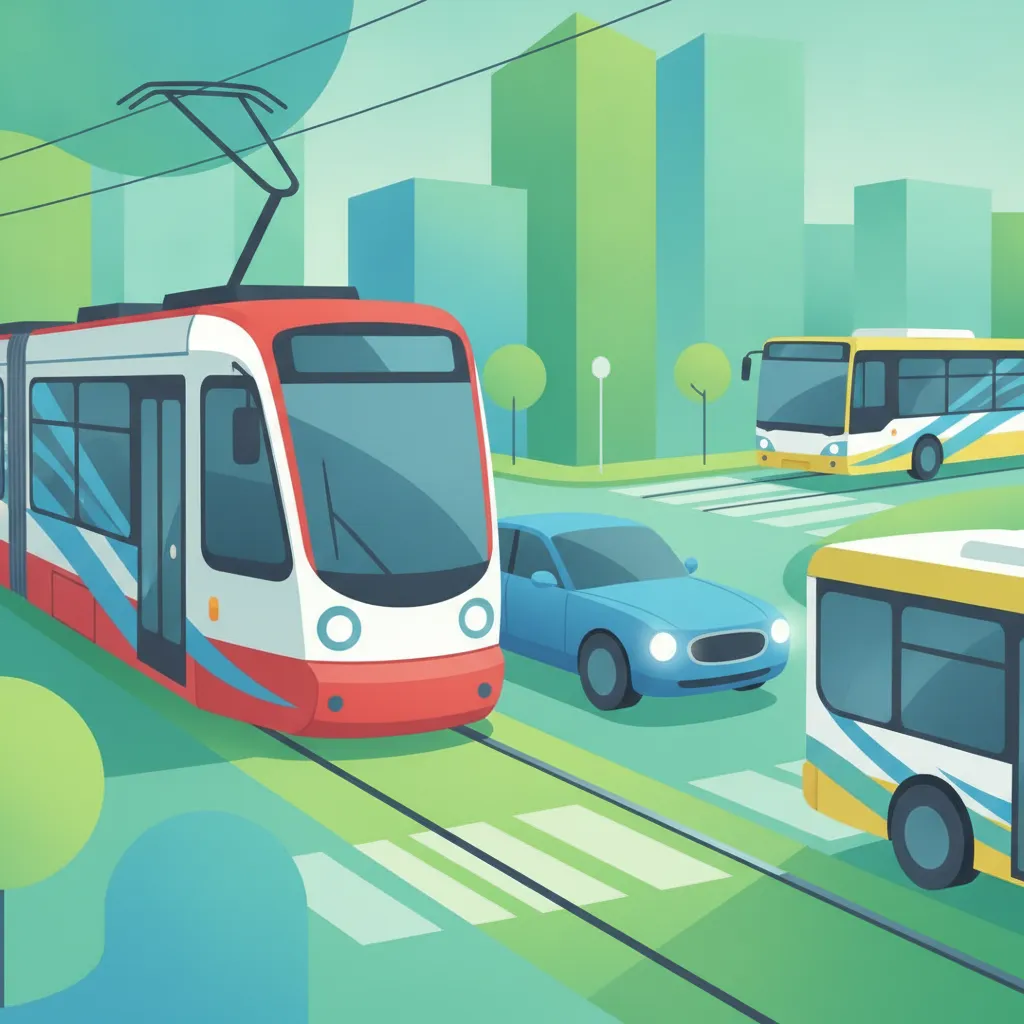 Illustration for the driving theory topic Tram & Public Transport Priority for learners in Austria