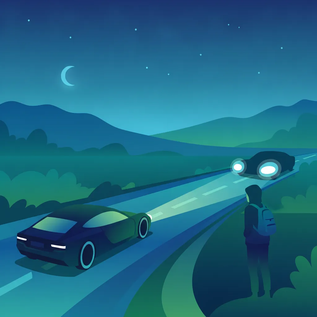 Illustration for the driving theory topic Night Driving Safety for learners in Austria